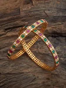 Kushal's Fashion Jewellery Embellished Bridal Set Of 2 92.5 Silver Gold-Plated Bangles
