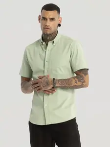 Snitch Men Smart Button-Down Collar Solid Cotton Slim Fit Casual Shirt