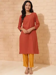 Fabindia Keyhole Neck Cotton A-Line Kurta
