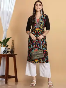 7Threads Floral Printed Round Neck Straight Kurta