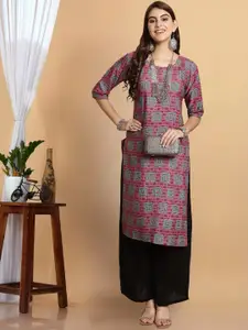 7Threads Geometric Printed Round Neck Straight Kurta