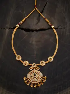 Kushal's Fashion Jewellery Embellished Bridal 92.5 Silver Gold-Plated Temple Necklace