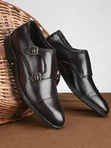 House of Pataudi Men Leather Formal Monks