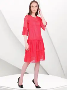 MARC LOUIS Round Neck Bell Sleeve A-Line Dress