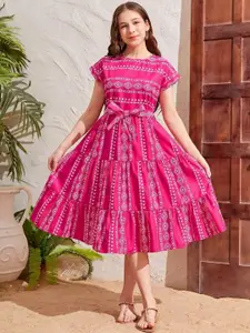 BAESD Floral Print Fit & Flare Cotton Midi Dress