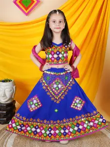 ahhaaaa Girls Embroidered Mirror Work Cotton Ready to Wear Lehenga & Blouse With Dupatta