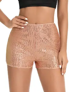 LULU & SKY Women Slim Fit Mid-Rise Sequin Shorts