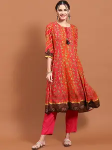 Shree Floral Printed Tie-Up Neck A Line Kurta