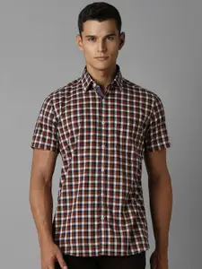 Louis Philippe Men Spread Collar Micro Checked Cotton Slim Fit Casual Shirt