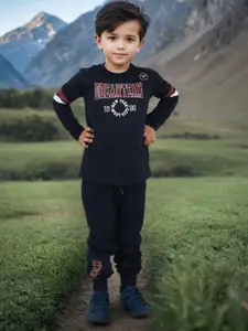 INCLUD Boys Graphic Printed Round Neck T-shirt with Trousers