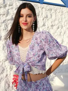 Sera Floral Printed Crop Tie-Up Shrug