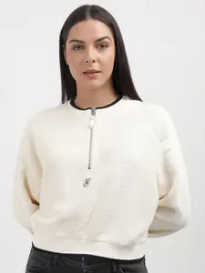 Tommy Hilfiger Women Solid Half Zipper Crop Sweatshirt