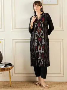 Indo Era Ethnic Motifs Printed Mandarin Collar Straight Kurta