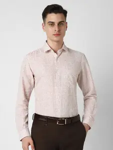 Van Heusen Men Spread Collar Floral Printed Cotton Linen Formal Shirt