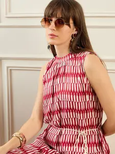 Indo Era Geometric Printed Round Neck A-Line Kurta