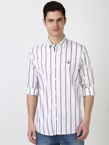 Peter England Men Spread Collar Striped Cotton Slim Fit Casual Shirt