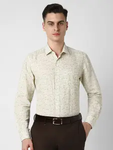 Van Heusen Men Spread Collar Floral Printed Cotton Linen Formal Shirt