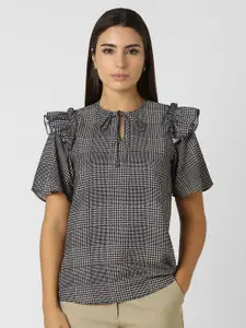 Van Heusen Women Checked Printed Tie-Up Neck Top
