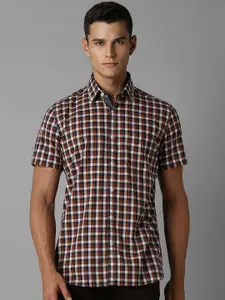 Louis Philippe Men Spread Collar Micro Checked Cotton Slim Fit Casual Shirt