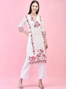 Shree Floral Printed Tie-Up Neck Straight Kurta
