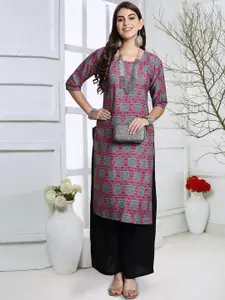 7Threads Geometric Printed Crepe Straight Kurta