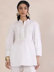 FEMMELLA Women Solid Mandarin Collar Cotton Top