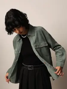 ONLY Women Spread Collar Solid Cotton Oversized Casual Shirt