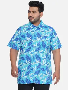 Santonio Men Plus Size Classic Spread Collar Floral Printed Cotton Casual Shirt