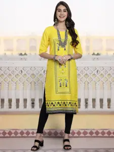 7Threads Geometric Printed Round Neck Straight Kurta