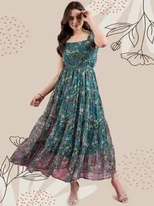 Deewa Floral Printed Georgette Fit & Flare Maxi Dress