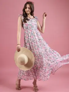 Deewa Floral Print Georgette Fit & Flare Maxi Dress