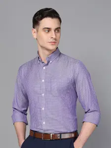 DON VINO Men Button-Down Collar Micro Checked Cotton Linen Slim Fit Formal Shirt