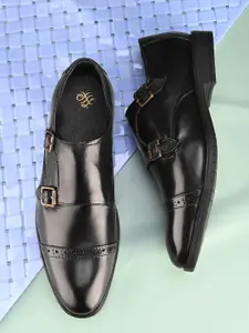 House of Pataudi Men Leather Formal Monks Shoes