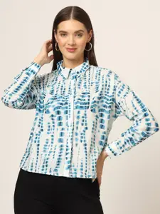 Rediscover Fashion Women Tie and Dye Dyed Dyed Shirt Collar Cotton Top