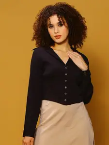 Sera Women Solid Shirt Collar Top