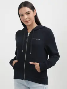 Tommy Hilfiger Women Solid Hooded Zip Sweatshirt