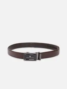 Louis Philippe Men Textured Slider Buckle Closure Leather Formal Belt