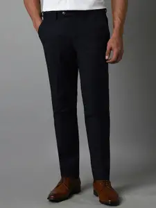 Louis Philippe Men Checked Slim Fit Solid Formal Trousers
