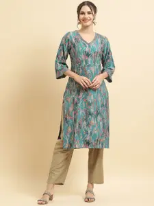 Shree Abstract Printed V Neck Straight Kurta