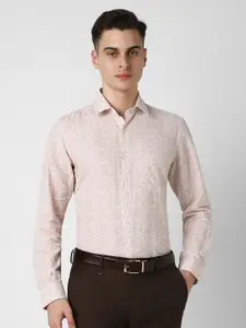 Van Heusen Men Spread Collar Floral Printed Cotton Linen Formal Shirt