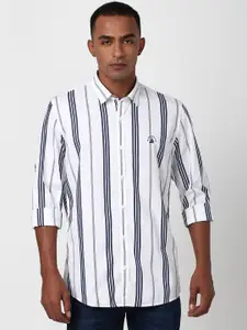 Peter England Men Spread Collar Striped Cotton Slim Fit Casual Shirt