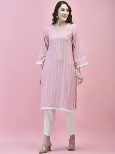 Shree Striped V Neck Straight Kurta