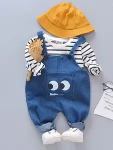 INCLUD Girls Striped Long Sleeves Cotton T-Shirt With Dungaree Set