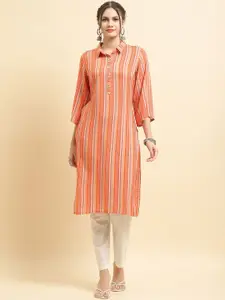 Shree Striped Shirt Collar Liva Straight Kurta
