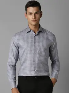 Louis Philippe Men Classic Spread Collar Micro Checked Cotton Formal Shirt