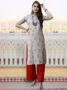 7Threads Floral Printed Straight Kurta