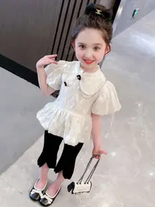 INCLUD Girls Mandarin Collar Peplum Top With Pants