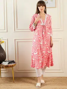 Indo Era Abstract Printed Pleated A-Line Kurta