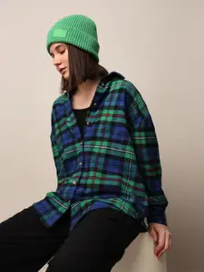 ONLY Women Spread Collar Tartan Checked Cotton Oversized Casual Shirt