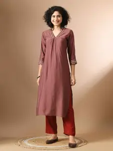 Sangria V Neck A-Line Kurta